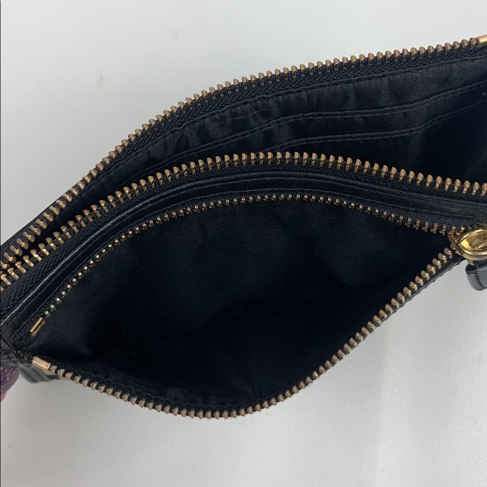 Coach Signature Jacquard Black and Tan Wristlet wallet Gold zipper Pockets EUC - Picture 10 of 15